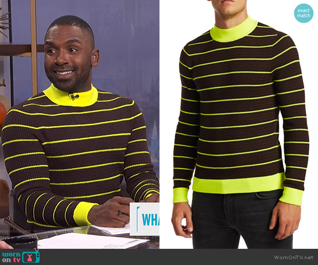 Kadison Neon Stripe Merino Wool Sweater by Acne Studios worn by Justin Sylvester on E! News