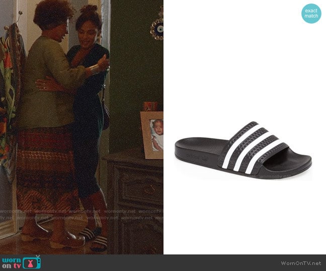 Adidas Adilette Slide Sandals worn by Edie Palmer (Megalyn Echikunwoke) on Almost Family