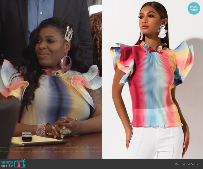 All Talk Exaggerated Sleeve Slouse by Akira Label worn by Porsha Taylor (Ta'Rhonda Jones) on Empire