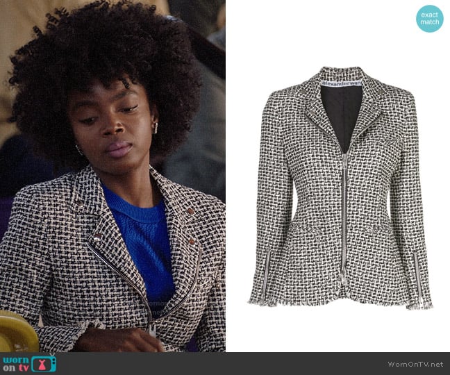 Briana’s tweed moto jacket on Bluff City Law