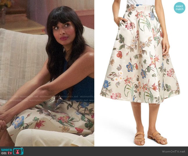 Alice + Olivia Fila Floral Skirt worn by Tahani Al-Jamil (Jameela Jamil) on The Good Place