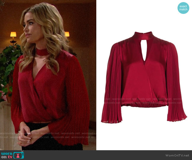 Alice + Olivia Luba Top in Bordeaux worn by Shauna Fulton (Denise Richards) on The Bold and the Beautiful