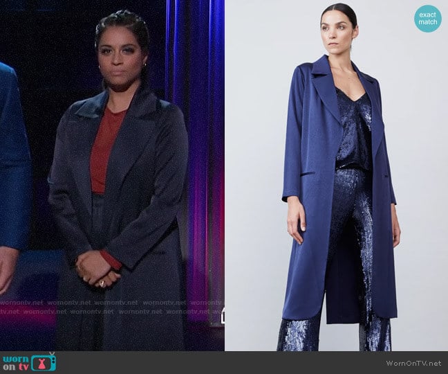 Allen Schwartz Carmen Satin Jacket worn by Lilly Singh on A Little Late with Lilly Singh