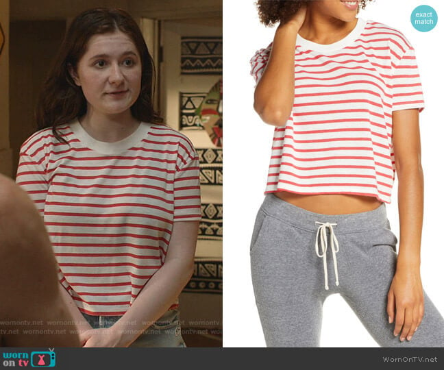 Headliner Stripe Crop Eco Jersey Tee by Alternative worn by Debbie Gallagher (Emma Kenney) on Shameless