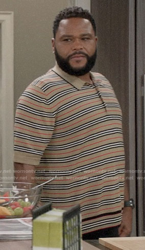 Andre's beige striped polo shirt on Black-ish