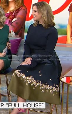 Andrea Barber’s navy and green floral print flare dress on Today