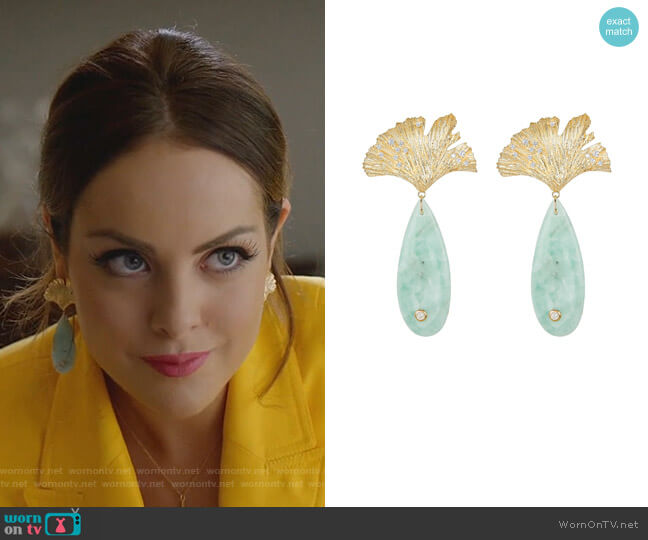 Onyx Leaf Earrings by Apples & Figs  worn by Fallon Carrington (Elizabeth Gillies) on Dynasty