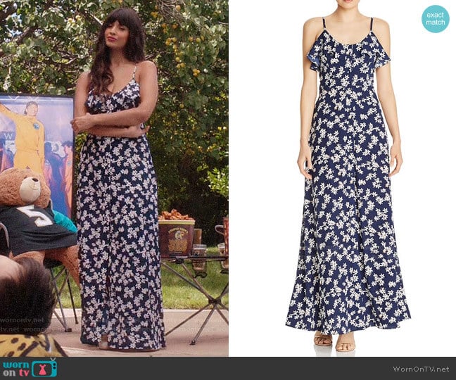 Aqua Button-Front Floral Maxi Dress worn by Tahani Al-Jamil (Jameela Jamil) on The Good Place