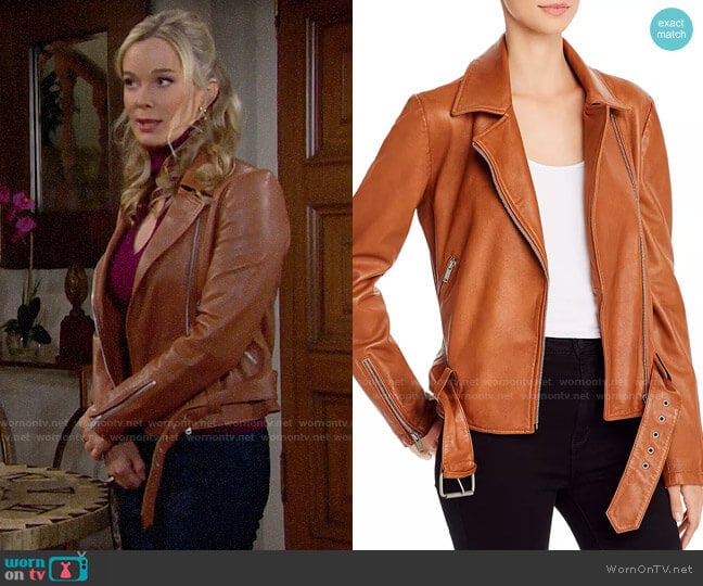 Aqua Leather Moto Jacket worn by Donna Logan (Jennifer Gareis) on The Bold and the Beautiful