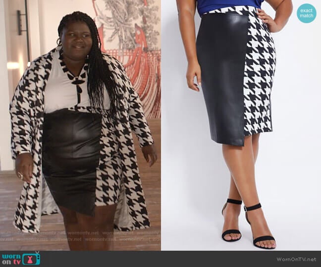 Faux Leather & Houndstooth Skirt by Ashley Stewart worn by Becky (Gabourey Sidibe) on Empire