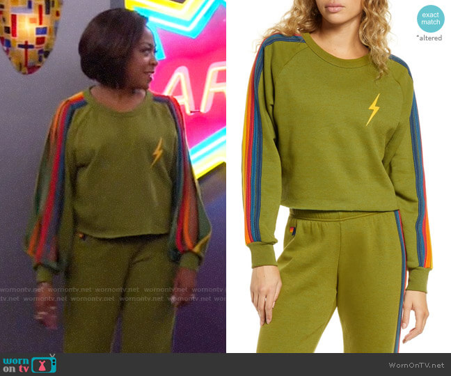 Aviator Nation Bolt Crop Sweatshirt worn by Tina Butler (Tichina Arnold) on The Neighborhood