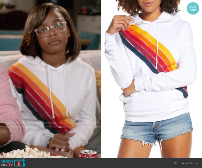 Aviator Nation Cross Stripe Hoodie worn by Diane Johnson (Marsai Martin) on Black-ish