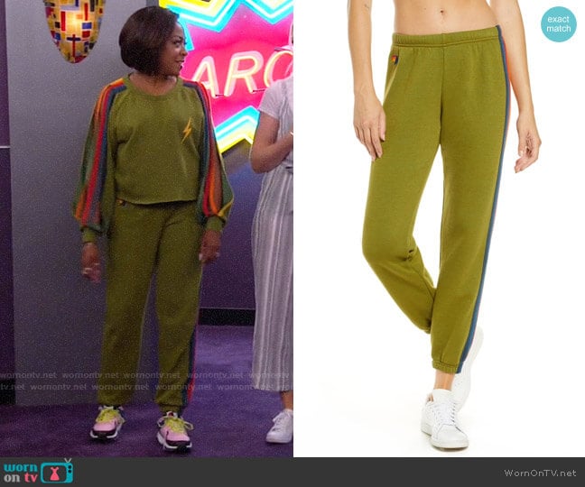 Aviator Nation Stripe Sweatpants worn by Tina Butler (Tichina Arnold) on The Neighborhood