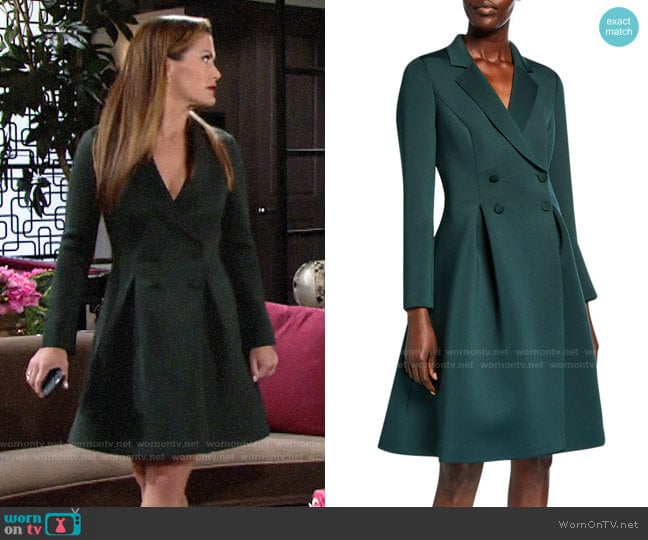 Badgley Mischka Double-Breasted Scuba Dress worn by Chelsea Lawson (Melissa Claire Egan) on The Young and the Restless