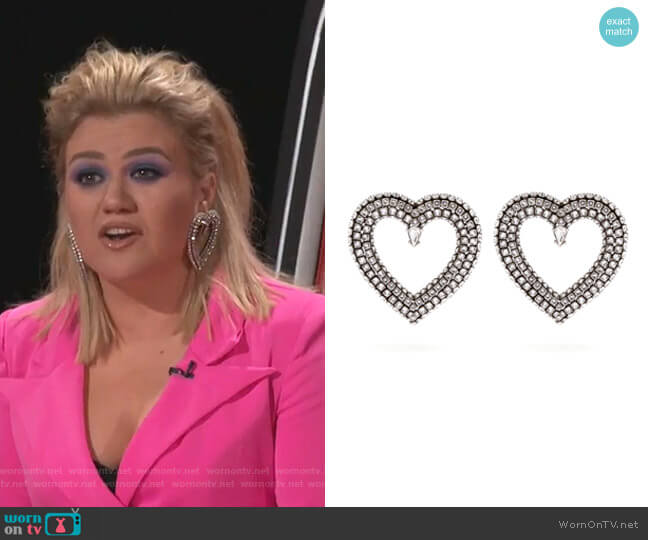 Crystal-Embellished Heart Earrings by Balenciaga worn by Kelly Clarkson on The Voice