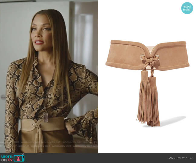 Tasseled Suede Waist Belt by Balmain worn by Dominique Deveraux (Michael Michele) on Dynasty