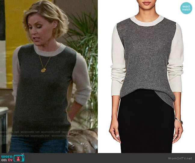 Barneys New York Colorblocked Cashmere Sweater worn by Claire Dunphy (Julie Bowen) on Modern Family