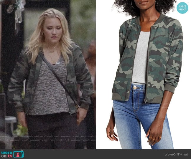 BB Dakota Can't See Me Camo Bomber Jacket worn by Roxy Doyle (Emily Osment) on Almost Family