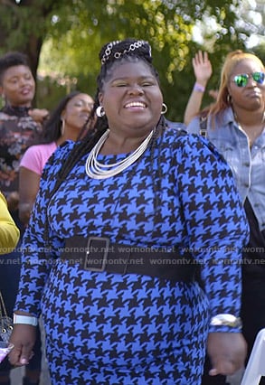 Becky's blue houndstooth print dress on Empire