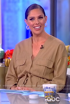 Abby’s beige v-neck jumpsuit on The View