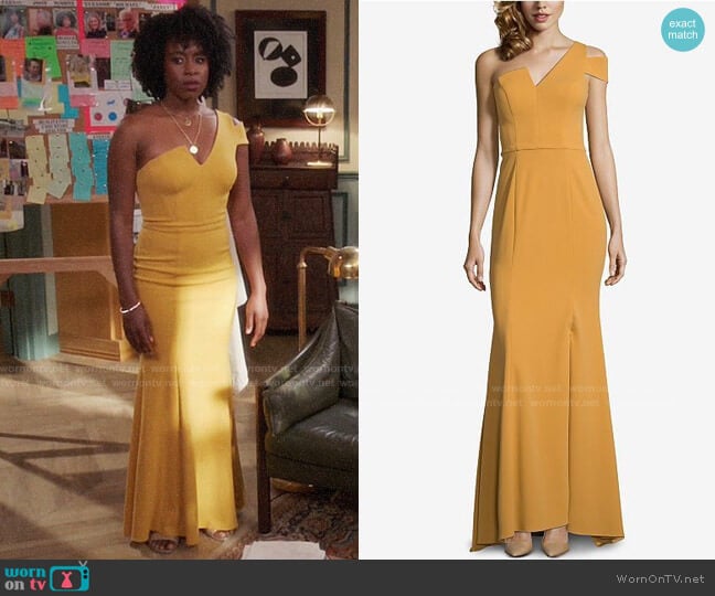 WornOnTV Simone s yellow one shoulder gown on The Good Place