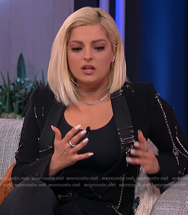 Bebe Rexha’s black chain embellished blazer on The Kelly Clarkson Show