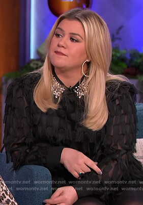 Kelly’s black fringe mini dress on The Kelly Clarkson Show