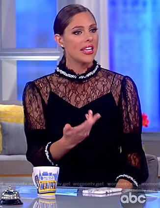Abby’s black lace embellished trim top on The View
