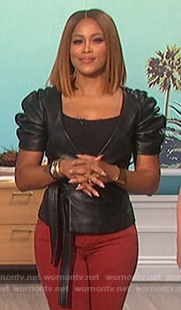 Eve’s black leather wrap top on The Talk