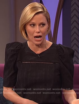 Julie Bowen’s black puff sleeve top on The Wendy Williams Show