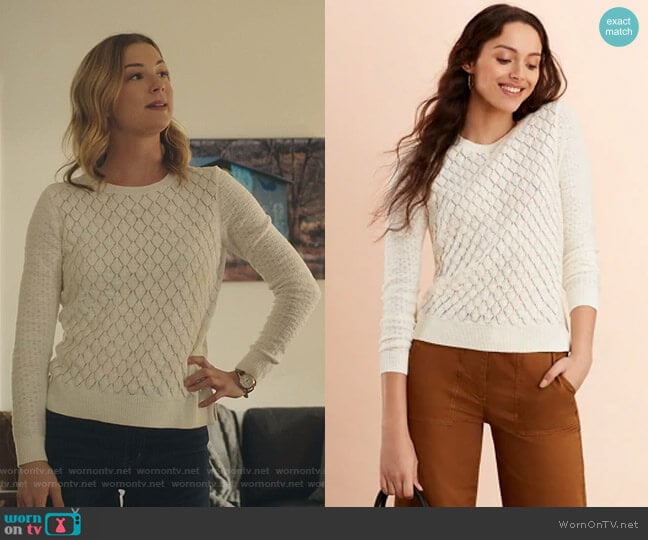 Diamond Pointelle Sweater by Brooks Brothers  worn by Nicolette Nevin (Emily VanCamp) on The Resident