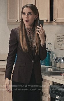 Stevie's geometric ruffle blouse and blazer on Madam Secretary