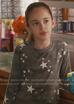 Anna’s camo and star print sweatshirt on American Housewife