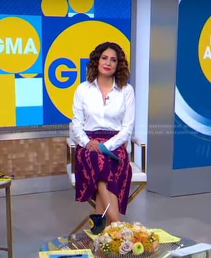 Cecilia’s purple printed pleated skirt on Good Morning America