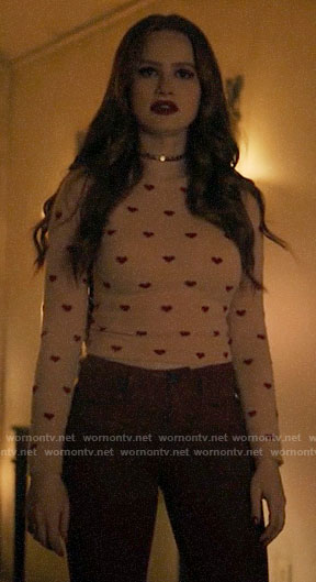 Cheryl’s pink heart print sweater on Riverdale
