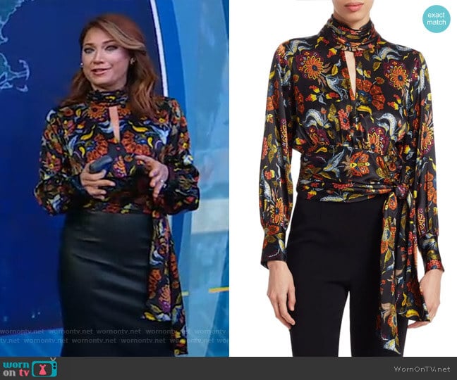 Jacqueline Paisley Silk Top by Cinq a Sept worn by Ginger Zee on Good Morning America