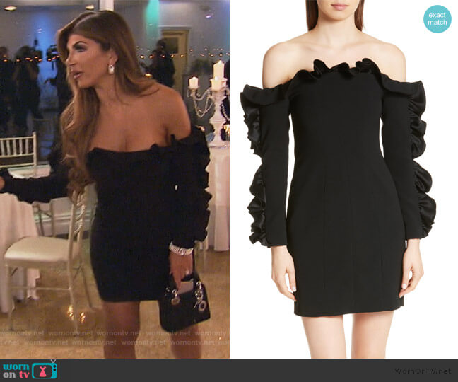 Rosemarie Ruffle Off the Shoulder Dress by Cinq a Sept worn by Teresa Giudice  on The Real Housewives of New Jersey