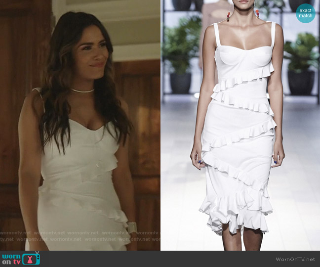 Jezebel Ruffled Dress by Cushnie worn by Cristal Jennings (Daniella Alonso) on Dynasty