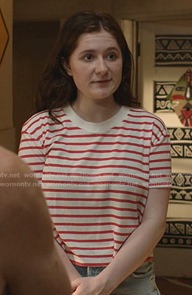 Debbie’s red and white striped cropped tee on Shameless