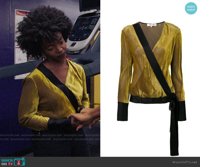 Diane von Furstenberg Velvet Wrap Top worn by Briana Johnson (MaameYaa Boafo) on Bluff City Law