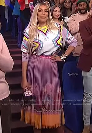 Wendy’s print sweater and pleated skirt on The Wendy Williams Show