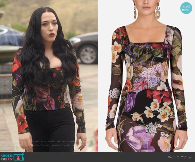 Floral-Print Silk Bustier Top by Dolce & Gabbana worn by Jules Wiley (Kat Dennings) on Dollface