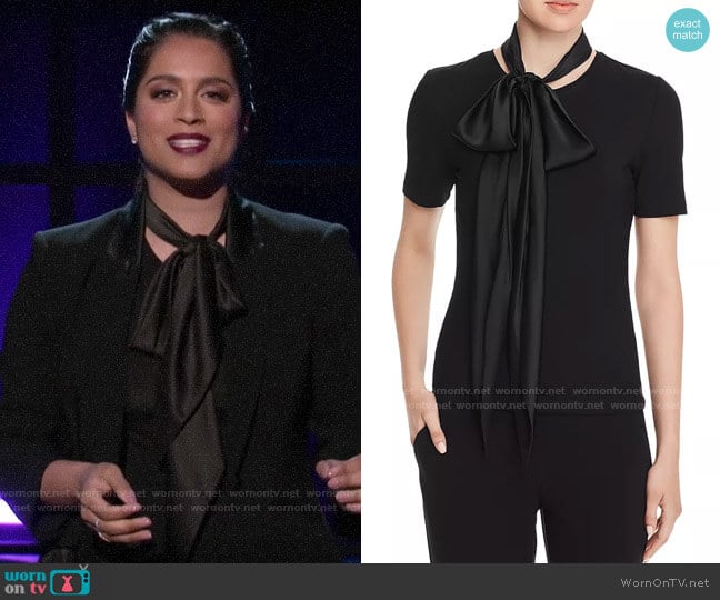 Elie Tahari Elisandra Neck-Sash Top worn by Lilly Singh on A Little Late with Lilly Singh