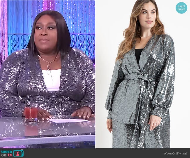 Tie Waist Sequin Jacket by Eloquii worn by Loni Love on The Real