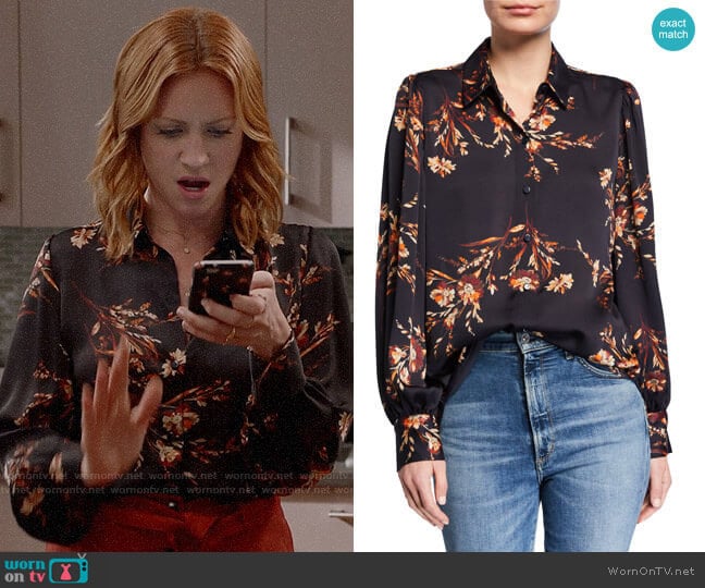 Equipment Danton Floral Button-Down Shirt worn by Julia Bechley (Brittany Snow) on Almost Family