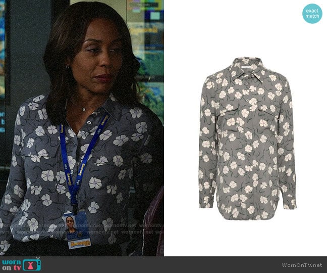 Equipment Slim Signature Floral Shirt worn by Mia Jordan (Karen Pittman) on The Morning Show