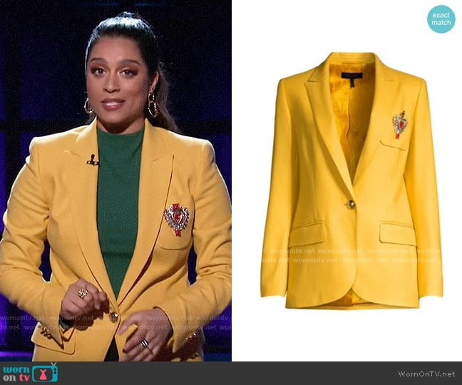 Escada Beart Crest Wool One-Button Blazer worn by Lilly Singh on A Little Late with Lilly Singh