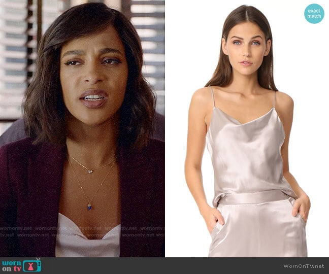 Fleur du Mal Cowl Neck Cami in Champagne worn by Edie Palmer (Megalyn Echikunwoke) on Almost Family