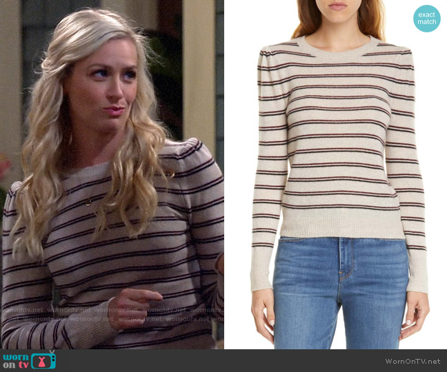 Frame Shirred Stripe Cashmere Sweater worn by Gemma (Beth Behrs) on The Neighborhood