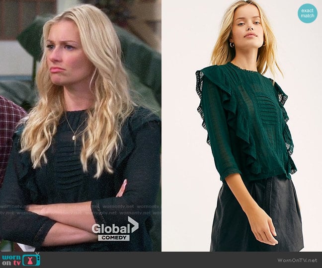 Free People Jasmine Ruffle Blouse worn by Gemma (Beth Behrs) on The Neighborhood